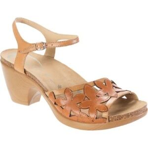 Dansko Women’s Size 38 Coquette Floral Cut Out Laser Heeled Sandal Brown Tan